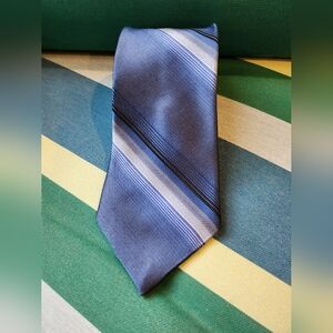 Vintage Blue Silver Black stripe 100% Silk Zylos George Machado Tie EUC